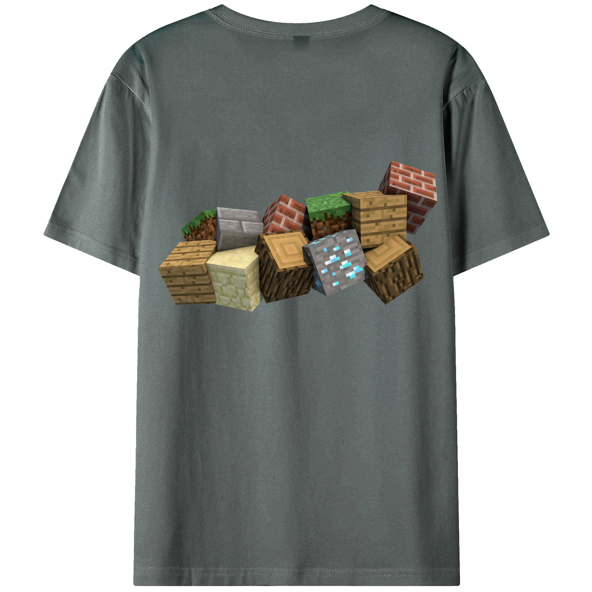 （画像用） マインクラフト ブロックの世界 Minecraft MC Block world 綿100％ メンズ半袖Tシャツ（バックプリント） 通気性